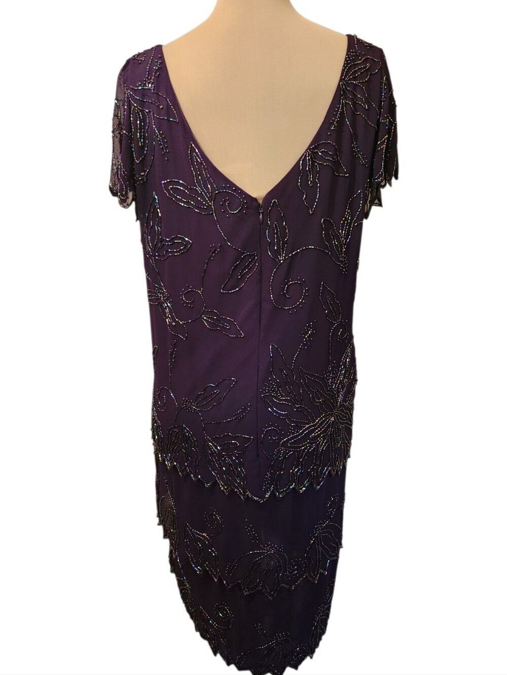 J KARA Purple Beaded Tiered Formal Midi Dress - Size 14W - Picture 9 of 14